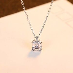 Anthro 0.39Ct Asscher Cut 925 Sterling Silver Square Pendant Free Flex Chain